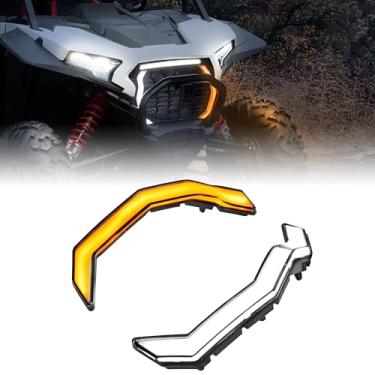 Imagem de POKIAUTO Luzes de destaque Fang para Polaris RZR XP 1000/XP 4 1000 2024 2025+ acessórios, luzes de seta LED IP67, lâmpadas dianteiras para churrasqueira, kit legal de rua (2 peças)