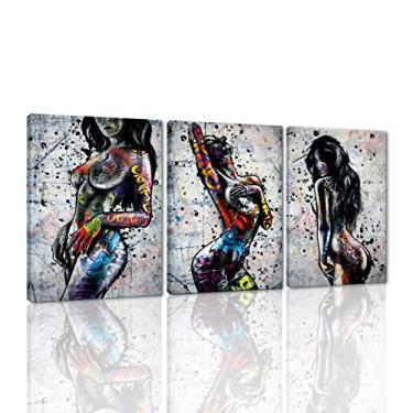 Imagem de 3 peças de arte de parede sexy para mulheres, pôsteres de grafite, decoração de parede, arte moderna, nude, mulheres, pintura, impressões em tela, decoração de quarto, banheiro, decoração de casa
