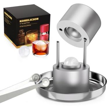 Imagem de Mini prensa de bola de gelo de luxo, máquina de bola de gelo de alumínio para esfera de gelo para melhorar o sabor da bebida, kit de prensa de bola de gelo com pinça e bandeja de gotejamento, para