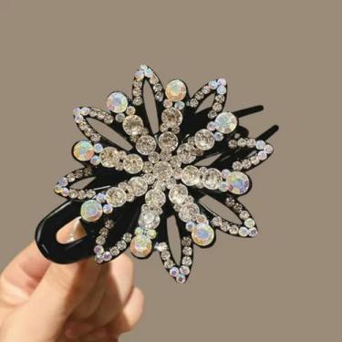 Imagem de Grampo de bico de pato de flor com garra de cabelo brilhante elegante suporte de rabo de cavalo acessório de cabeça presentes acessórios de cabelo