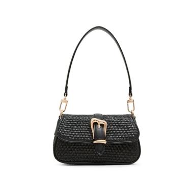 Imagem de Anne Klein Bolsa de ombro feminina com fivela esculpida, preta, Preto, Small