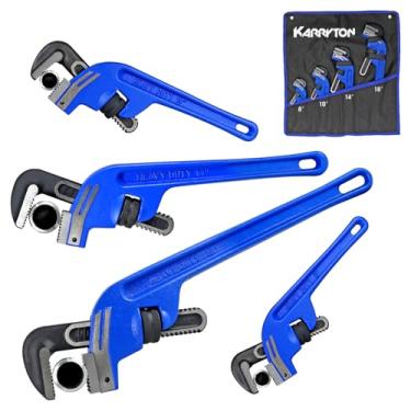 Imagem de KARRYTON Conjunto de chaves de tubo de extremidade (20 cm, 25 cm, 35 cm, 45 cm), chave de tubo offset de ferro fundido ajustável, ferramenta perfeita para encanadores para campo petrolífero