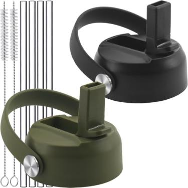 Imagem de Tampas de canudo para Hydroflask boca larga 947 g 1,134 g, tampa de canudo à prova de vazamento de substituição com alça flexível, tampa fácil sem BPA para Hydro Flask 16 18 garrafas de 1,8 g - preto