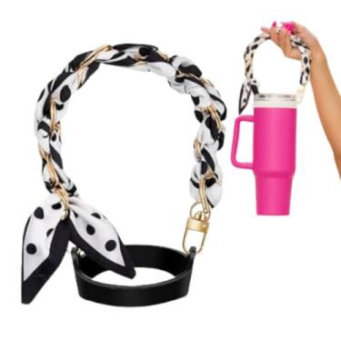 Imagem de Biddlebee Alça e alça de copo com corrente de ouro e cachecol – Suporte de copo inspirado no designer para Stanley, Owala, Hydroflask – Alça de transporte para garrafas de água, canecas, carrinhos de