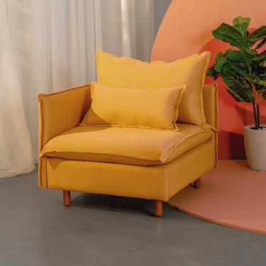 Imagem de Sofá Modular Braço Lateral Com Pé Madeira Sôma CabeCasa MadeiraMadeira Mostarda