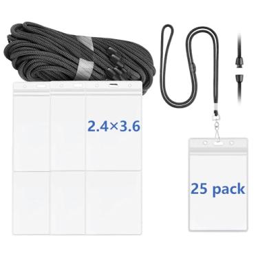 Imagem de Cordões Breakaway com porta-crachás de plástico transparente à prova d'água, resistente, suporte de cartão de identificação vertical e cordões de segurança para crachás de identificação da ZHEGUI