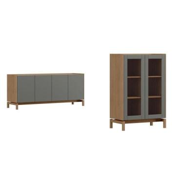 Imagem de Conjunto Cristaleira 2 Portas + Bacão 4 Portas - Linha Barcelona Oak/Ferrolack