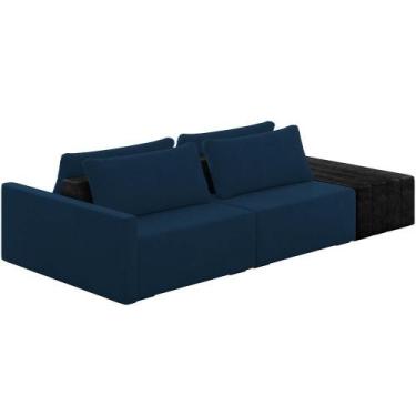 Imagem de Sofá Ilha Modular Para Sala 252cm Com Puff Dublin K01 Veludo Azul Mari