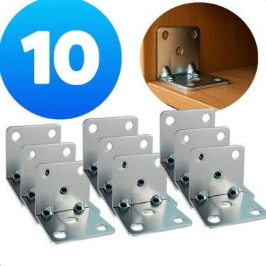 Imagem de Kit 10 unidades Cantoneira 6 furos Reforçada Zincado Para Moveis Pared