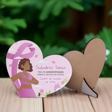 Imagem de Kit 10 Lembrancinhas MDF Coração Outubro Rosa Prevenção e Conscientiza