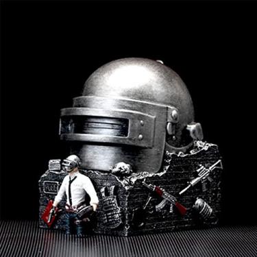 Imagem de Cinzeiros para Cigarros PUBG Key Cinzeiro Criativo Capacete Metal Outdoor Desktop Cinzeiro Jogo Móvel Resina Modelo Decoração Presente Bandeja de Cinzas para Fumar (Cor: Prata)