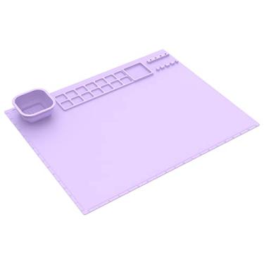 Imagem de RWWPJLLWHR Tapete de pintura de silicone grande de 50,8 x 40,6 cm com bandeja de tinta e copo de água dobrável, reutilizável antiaderente, tapete de artesanato de silicone para pintura, fundição de