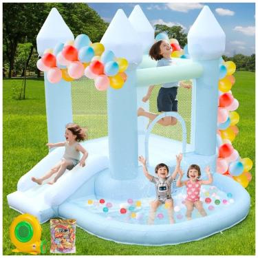 Imagem de Casa de Pulso Azul FOOING, Pula-Pula Inflável com Motor de Ar, Castelo Pula-Pula com Piscina de Bolinhas para Festas, Casamentos