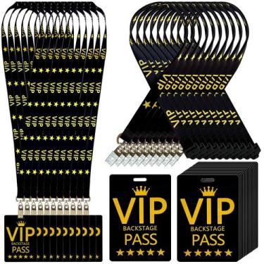 Imagem de Pacote com 30 cordões de crachá VIP LAIAMER com cartões de PVC