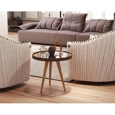 Imagem de Mesa Lateral Adnet Couro Com Espelho 40cm Pés Palito cor Marrom - Comprar Moveis em Casa