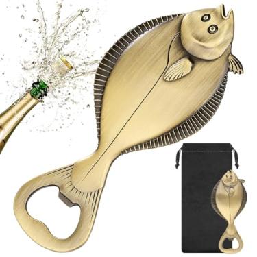 Imagem de LKKCHER Abridor de garrafa de linguado, presentes de pesca para pescador, presente de aniversário, dia dos pais, presentes de Natal para homens, pai, avô, pescador, acessório de barra de bronze com