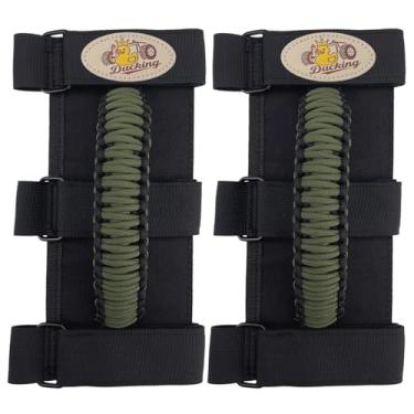 Imagem de Puxadores de barra de rolagem para jipe, com padrão de pato, alças de paracord para Jeep Wrangler YJ TJ JK JL & Gladiator JT 1986-2025, 2 peças, preto e oliva