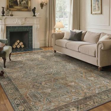 Imagem de GENIMO Tapetes de área de 12 x 18 cm para sala de estar, laváveis na máquina, tapetes vintage antiderrapantes, tapete leve com estampa de chenille para quarto, sala de jantar, escritório em casa