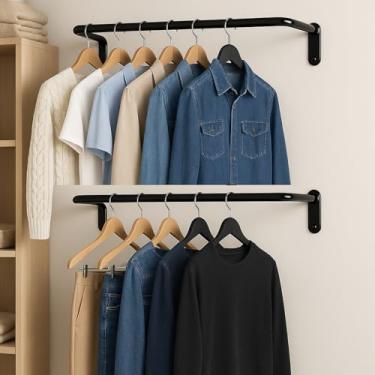 Imagem de Kit 2 Araras de Parede para Roupas – Haste Metálica Resistente para Closet e Quarto (Preto)