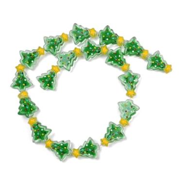 Imagem de 20 peças de contas de árvores de Natal Lampwork contas espaçadoras de vidro para fazer joias, colar, pulseira, brinco, chaveiro, artesanato, verde, 18 x 15 x 7 mm, orifício: 1,2 mm