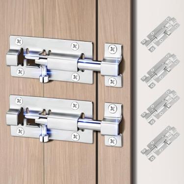 Imagem de Pacote com 4 travas de barril, trava deslizante – Fechaduras deslizantes de aço inoxidável de 7,6 cm para porta, acabamento escovado