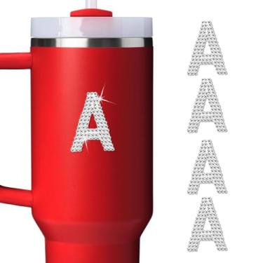 Imagem de LUHOHI 4 peças de adesivos com letra inicial de strass brilhante - Grande glitter alfabeto personalizado nome monograma decalques brilhantes para copo Stanley garrafas de água graduação boné bagagem