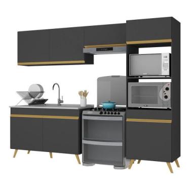 Imagem de Armário De Cozinha Compacta 252cm Veneza Multimóveis V3749 Preto/doura