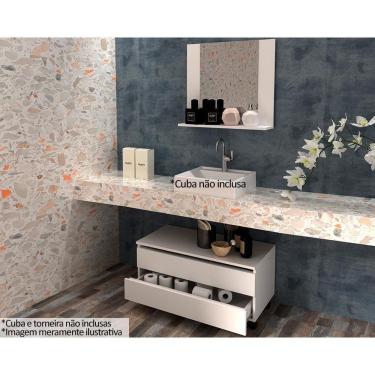 Imagem de Armário C- Balcão Banheiro Rodizios Bn3603 S- Cuba 80cm E Espelho Bn3610 Branco - Tecno Mobili