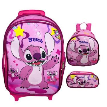 Imagem de Kit Mochila Escolar Com Rodinha Stitch, Lancheira E Estojo - Genérica