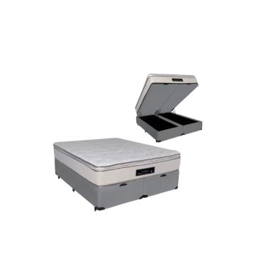 Imagem de Cama Box Baú Queen Suede + Colchão Cloud Pillow Top Molas Ensacadas Luckspuma 158x198x74