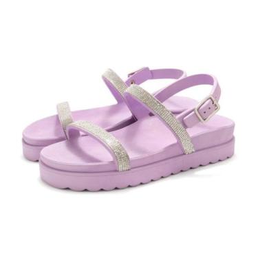 Imagem de Sandalia Papete de Strass Flatform Feminina Rasteirinha Tratorada Com 