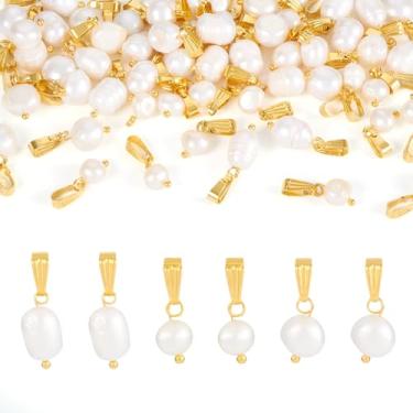 Imagem de KISSITTY 60 pingentes de pérolas naturais cultivadas em água doce, ovais irregulares, redondos, pingentes pendentes de pérolas com argolas de pressão de ouro para fazer joias, brincos, pulseiras