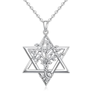 Imagem de Jewlikee Colar de árvore da vida para mulheres, prata esterlina, colar com pingente de estrela de Davi, presente de Natal para Dia das Mães