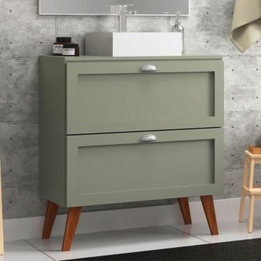 Imagem de Gabinete Para Banheiro Com Tampo E Cuba 80cm Retro Mdf Verde Milano - On Móveis