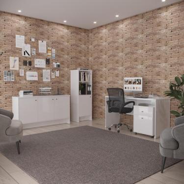 Imagem de Conjunto Escritório Office 4 Peças Mesa Gaveteiro Armário Bu - Branco Branco
