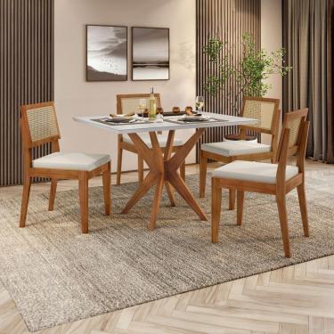 Imagem de Conjunto Sala De Jantar Com Mesa Donna E 4 Cadeiras Rainha Madeira Maciça Natural/off White Nesher