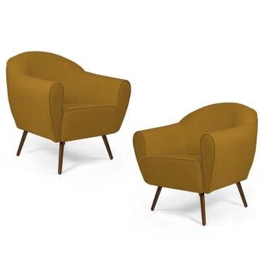 Imagem de Kit 2 Poltronas Decorativas Pés Palito Madeira Nina C-279 Veludo Mostarda - Domi