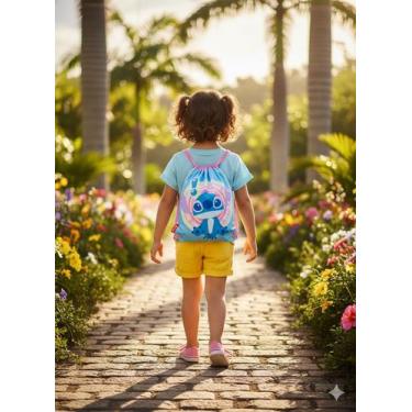 Imagem de Mochila Saquinho Puket Lilo e Stitch Azul Menina