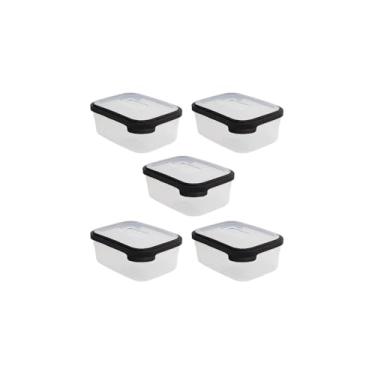 Imagem de Conjunto de 5 Potes Herméticos de Plástico, Transparente com Tampa Branca, Capacidades 400ml a 2000ml, Empilháveis, para Armazenamento de Alimentos