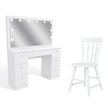 Imagem de Penteadeira Ditália 7 Gavetas Com Cadeira + Kit Luz Pe-80 Branco