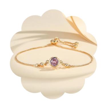 Imagem de Pulseira feminina banhada a ouro 14K com pingente de pedra do mês de nascimento elegante e delicada, presente de celebração para mãe, esposa, amiga, lembranças significativas, universal size, Latão