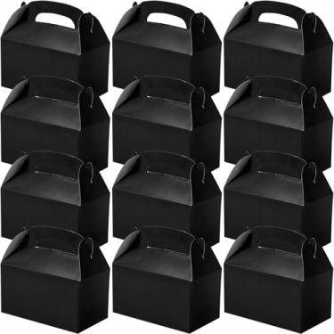 Imagem de yptniginu 12 caixas pretas de lembrancinhas de festa, caixa de presente de papel empena, doces, lanches e bolos, para lembrancinhas de aniversário e casamento (preto)