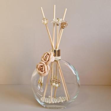 Imagem de Garrafa para Difusor de Ambientes 550ml com Varetas – Vidro Decorado para Aromatizador 550ml(Creme Com Dourado)