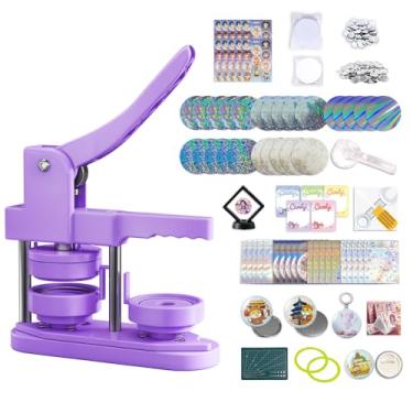 Imagem de 58 mm (2,25 pol) Máquina de fazer botões faça você mesmo sem instalação, prensa de crachá de botão com 100 peças de suprimentos + cortador de círculo + conjunto de proteção e filme colorido para