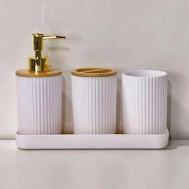 Imagem de Conjunto Lavabo Luxo 2 ou 4 Peças Kit Completo para Pia de Banheiro Moderno(Kit4 listras circulares Branco)