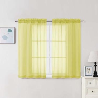 Imagem de Chyhomenyc Cortinas transparentes 137 cm de comprimento, conjunto de 2 painéis, cortinas curtas e arejadas para café, com filtro de luz, bolso moderno para varão, sala de jantar, quarto, cada 106 cm L