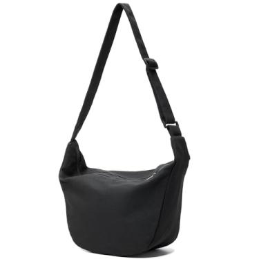 Imagem de yorbschoe Bolsa transversal de lona grande Hobo Crescent Bolsas femininas masculinas modernas bolsa de ombro bolinho casual alça ajustável, Preto 1