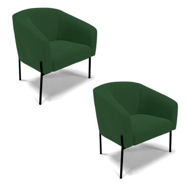 Imagem de Poltrona Pé De Ferro Preto Kit 2 Stella Veludo Verde D03 - D'rossi