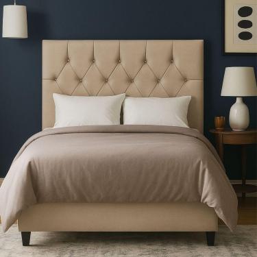 Imagem de Cabeceira De Cama Box King 195 Cm Dante Com Frame Suede Bege