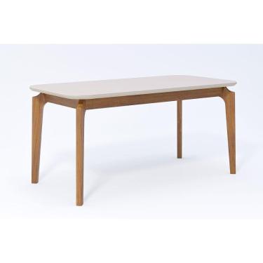 Imagem de Mesa De Sala Jantar Ficus C- Tampo Madeirado Vidro 160x80cm Carvalho-off White - Cimol